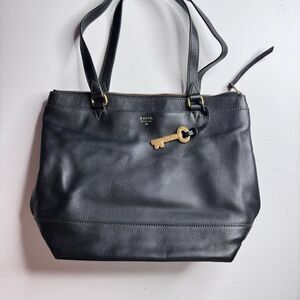 Fossil Black Leather Purse‎ Sparkle Key Dual Strap Y2K Pebble Med Shoulder 1954